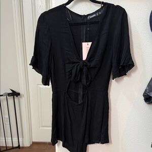 Missguided Black Tie-Front Romper
